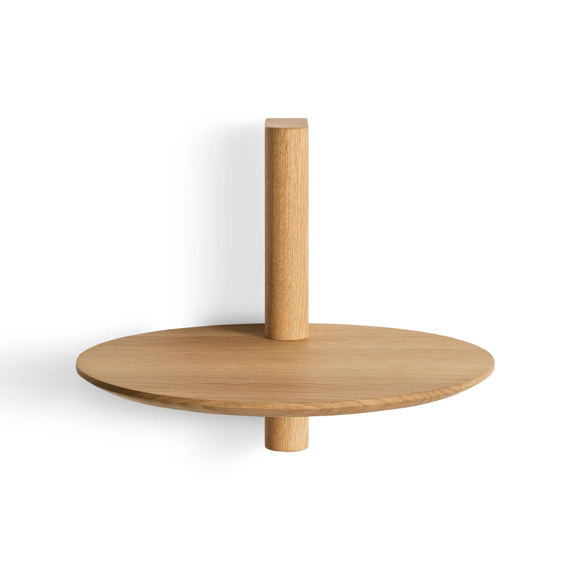 Minimalist round pine wood floating shelf by A Good Life with natural finish and wall mounting design