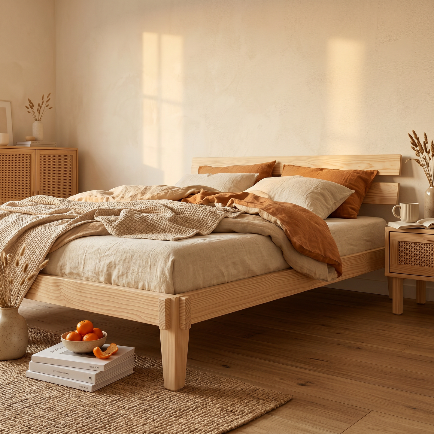 Poka Bed front view in solid Nordic pinewood — A Good Life