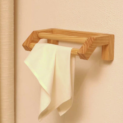 Pine wood towel rail wall mounted sustainable bathroom storage
