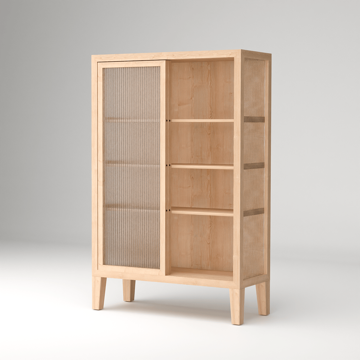 Handcrafted Scandinavian fluted glass cabinet - minimalist wooden storage furniture for modern homes