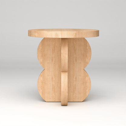 Scandinavian handcrafted Hustle nightstand furniture in natural pine wood with unique round design for bedroom