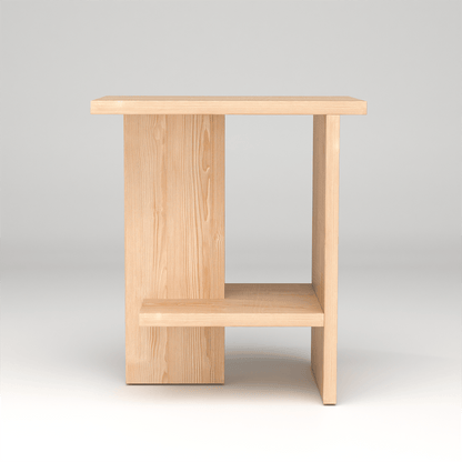 Scandinavian handcrafted Quiet nightstand side table with Wabi-Sabi inspired craftsmanship