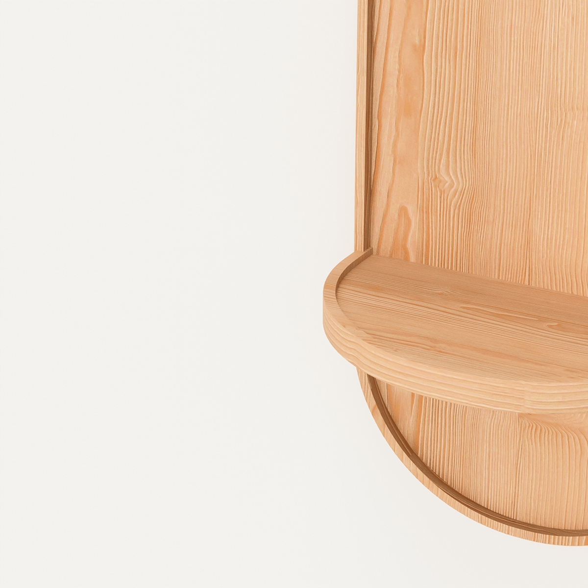 Scandinavian handcrafted round moon shelf storage in solid pine with lunar curves for Wabi-Sabi inspired wall decor