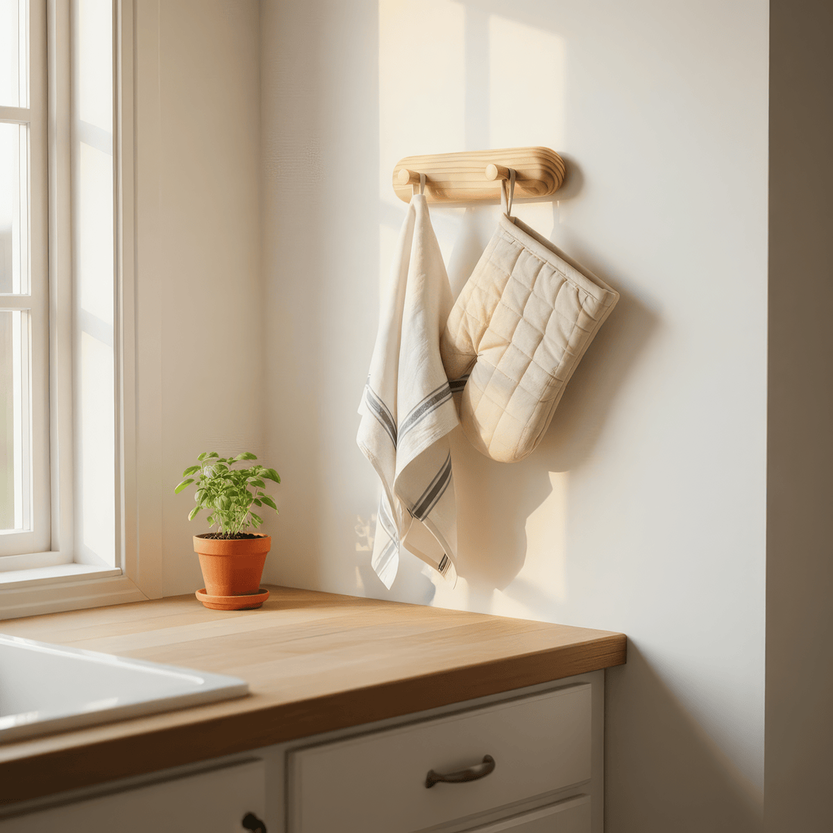 Scandinavian home wall hanger brass hooks rack in natural pine wood for minimalist bedroom storage organizer