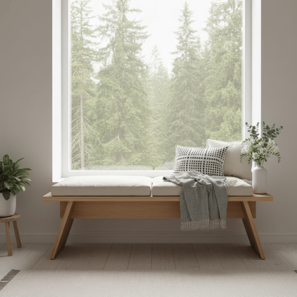 Scandinavian pine Bare Edge bench for living room decor with natural wood character