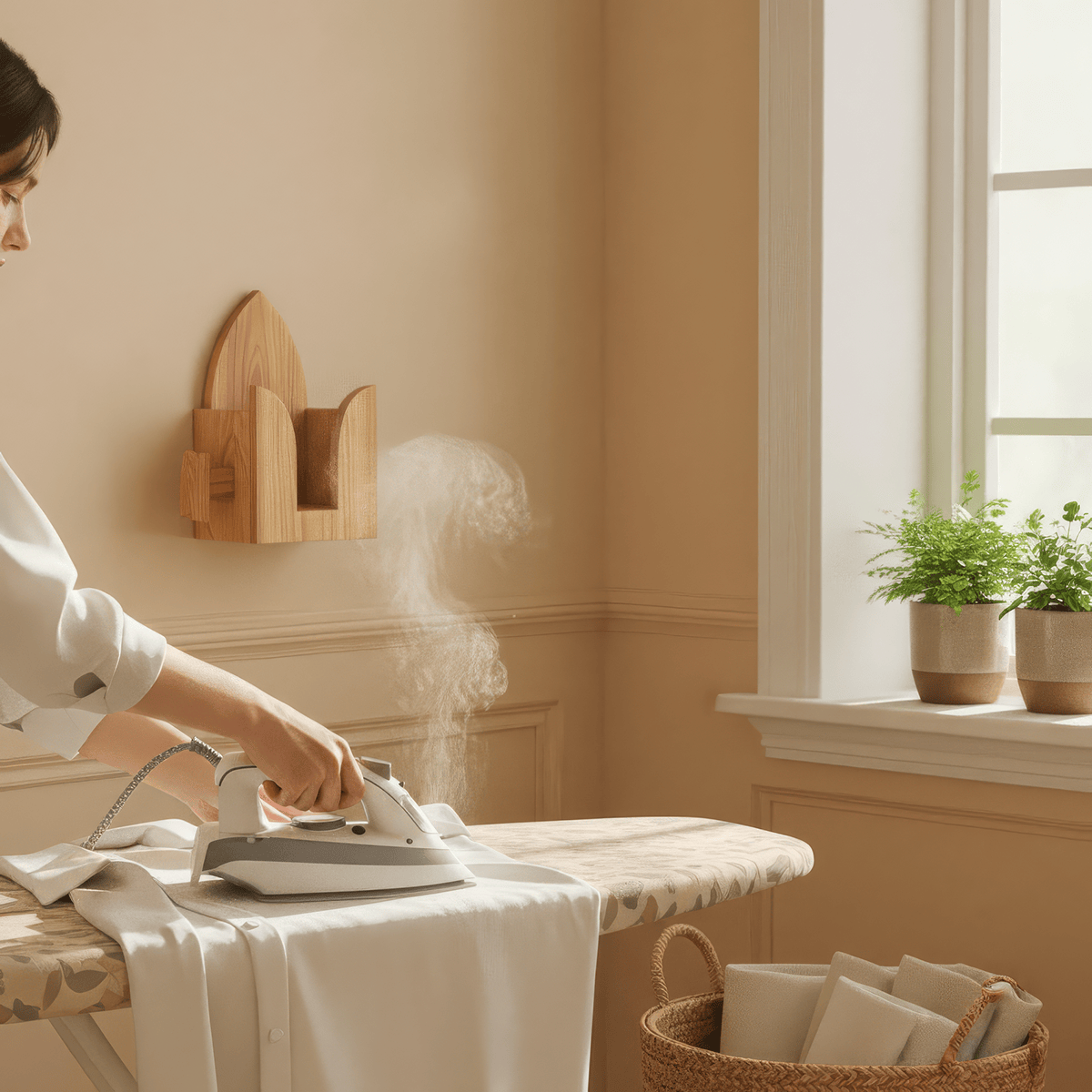 Scandinavian pine wood iron stand for laundry room - minimalist home decor organizer by A Good Life