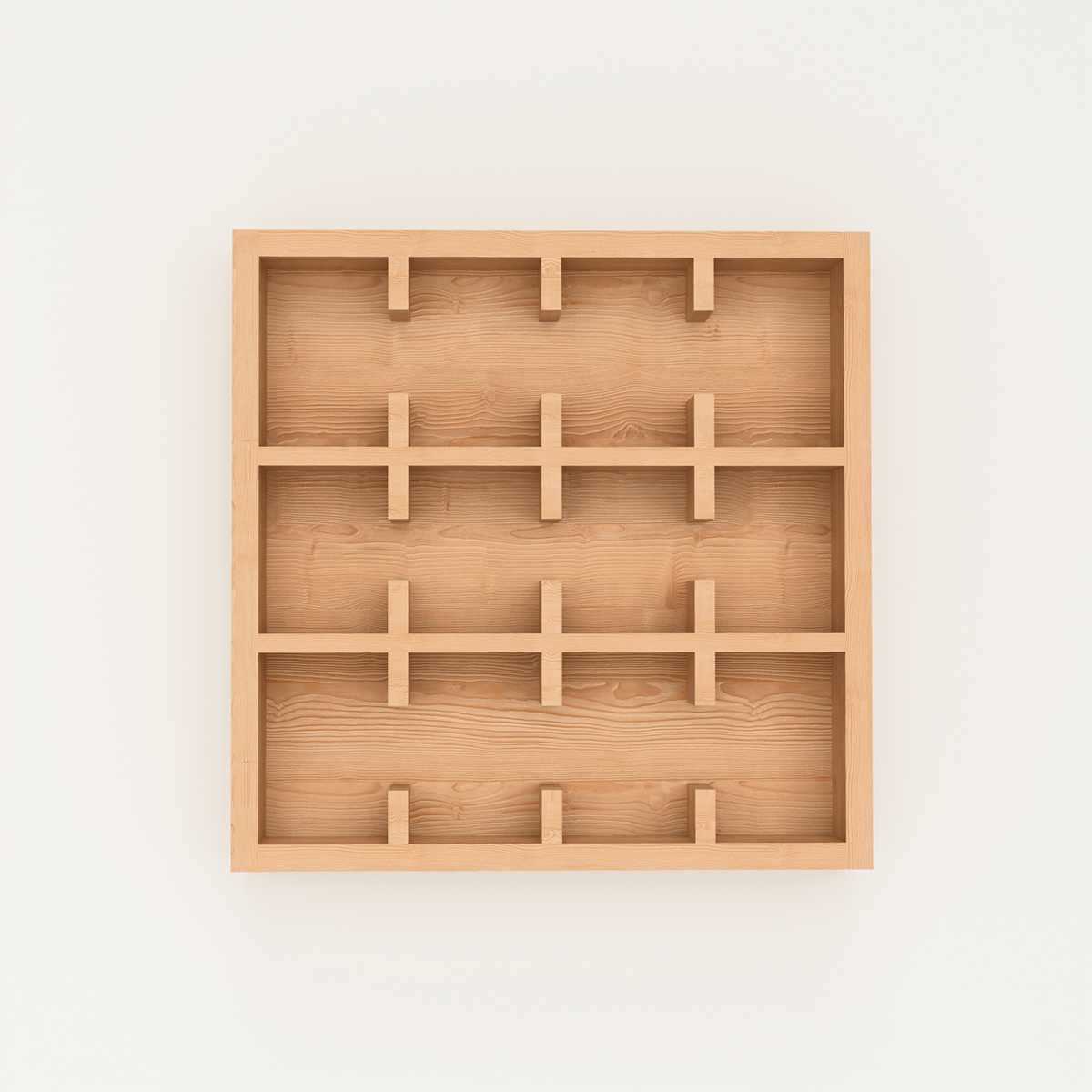 Scandinavian pine mug holder kitchen organizer in handcrafted solid wood with wall-mounted grid design for coffee bar