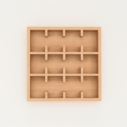 Scandinavian pine mug holder kitchen organizer in handcrafted solid wood with wall-mounted grid design for coffee bar