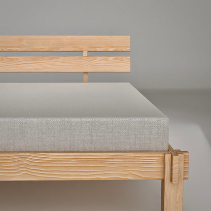 Scandinavian pinewood platform bed with headboard natural finish for modern minimalist bedroom design