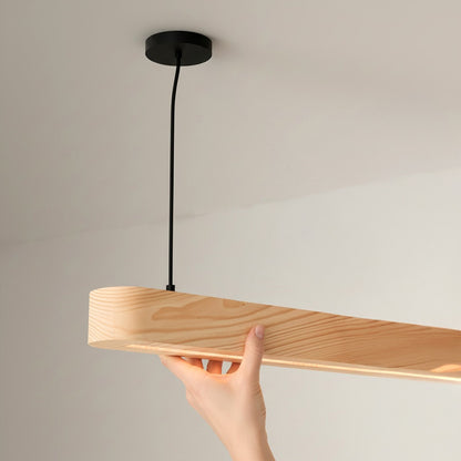 Scandinavian wooden Hikari beam pendant lighting fixture with natural grain for Wabi-Sabi inspired interior design