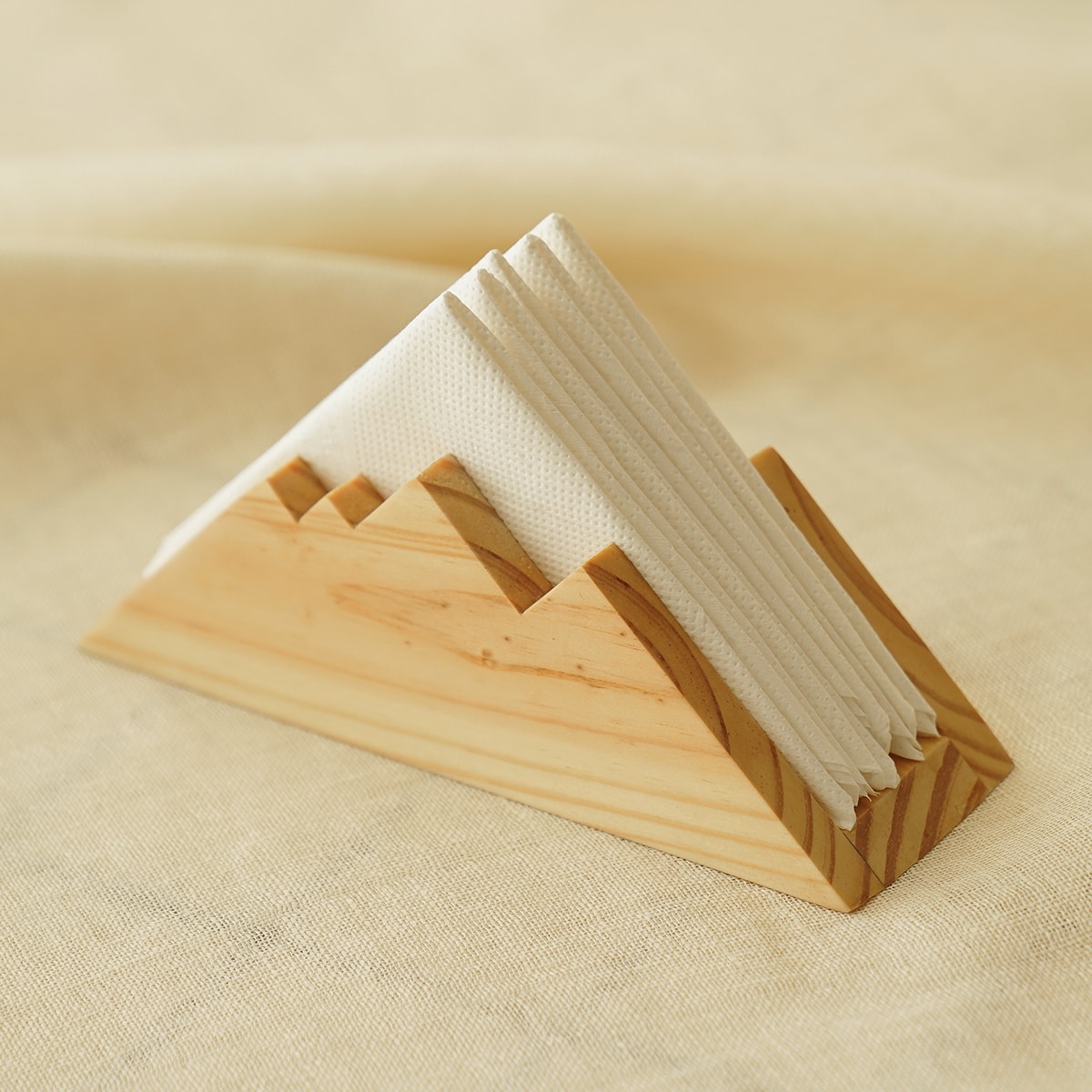 Scandinavian wooden napkin holder for kitchen decor featuring handcrafted solid pine with natural grain texture