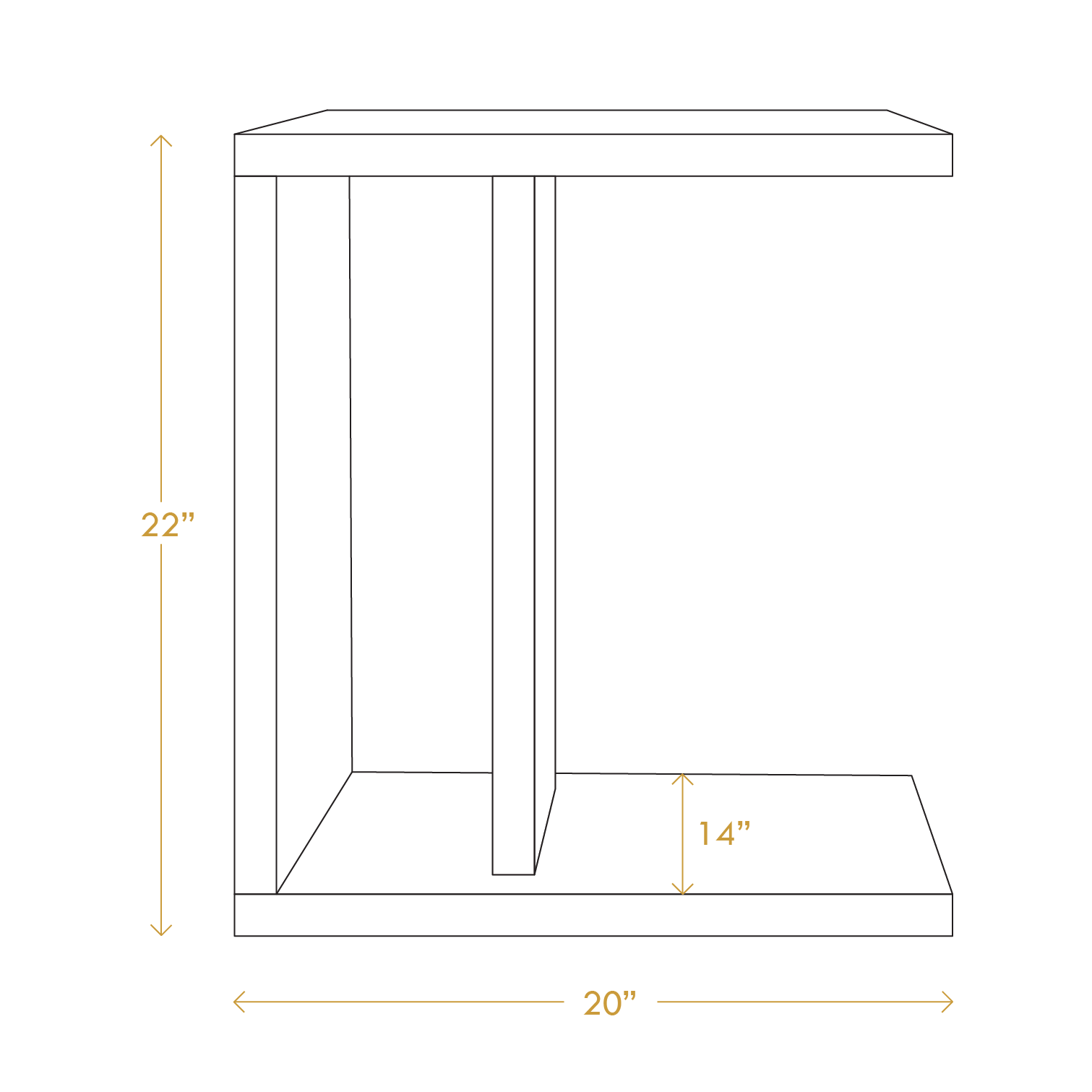 A Good Life solid pinewood still nightstand with dimensions 22 by 20 by 14 inches in a simple line drawing