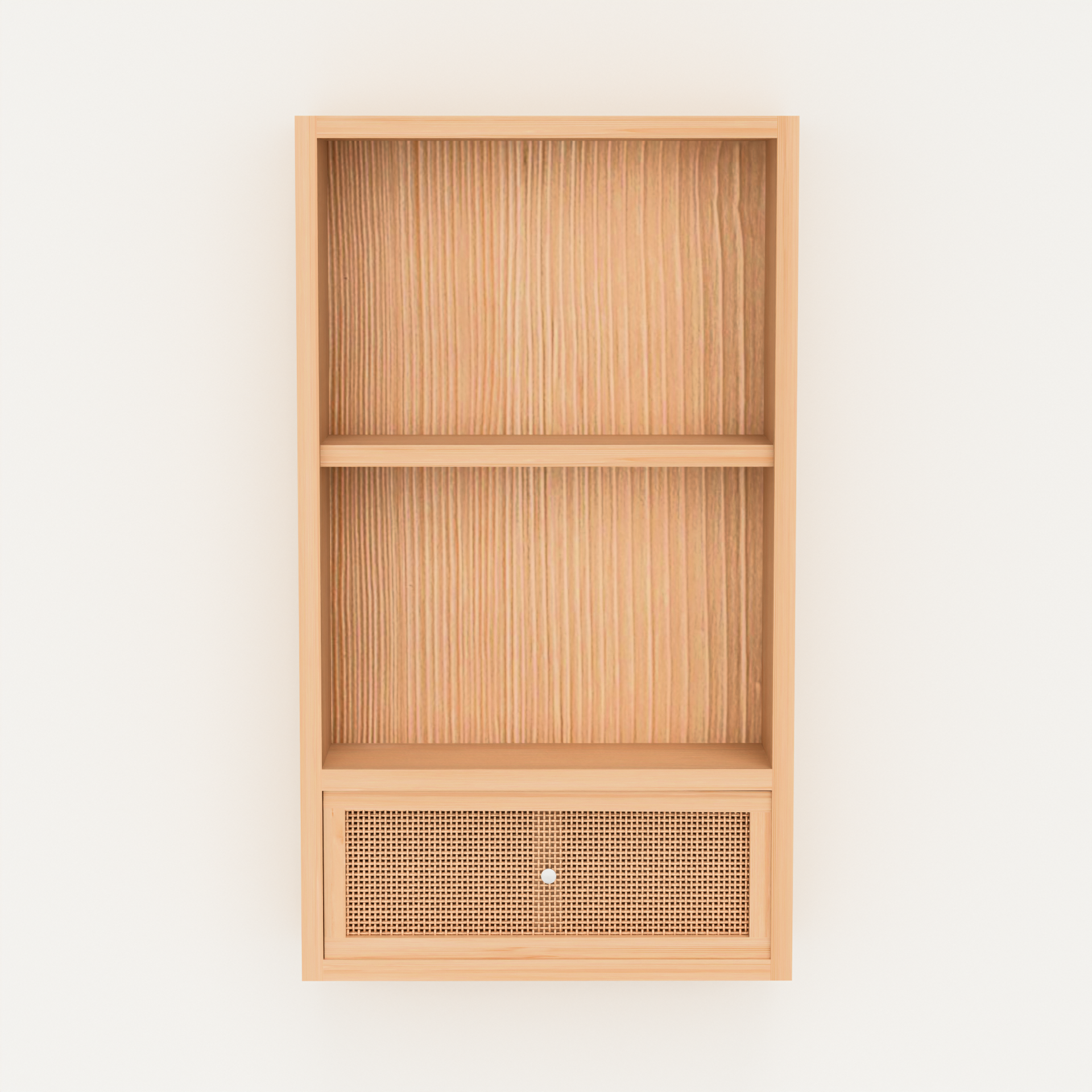 A Good Life solid wood multipurpose shelf with two open compartments and a bottom drawer