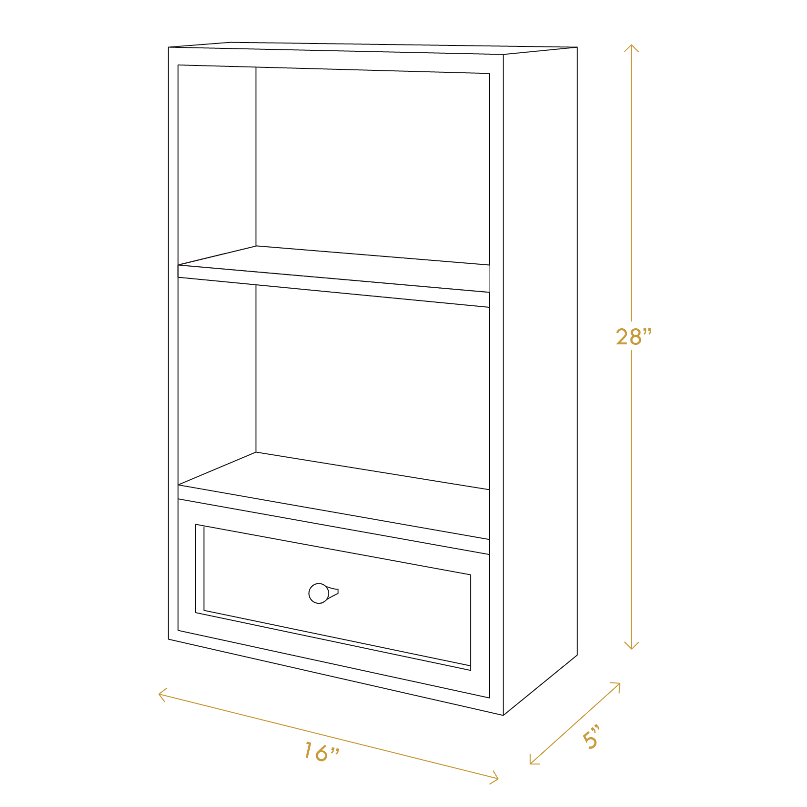 A Good Life solid wood multipurpose shelf with two open compartments and one drawer measuring 28 by 16 by 5 inches