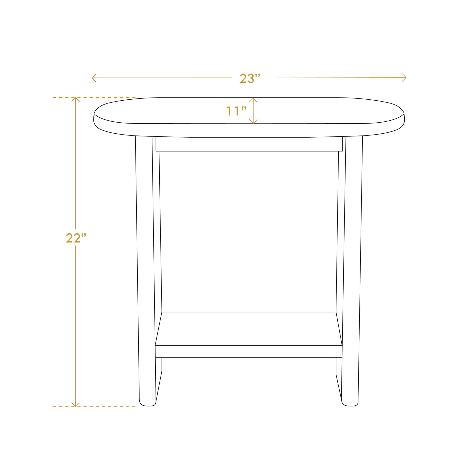 SOMA solid pine wood nightstand dimensions sketch handcrafted. SOMA showing 23 inch width and 22 inch height