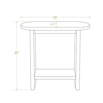 SOMA solid pine wood nightstand dimensions sketch handcrafted. SOMA showing 23 inch width and 22 inch height