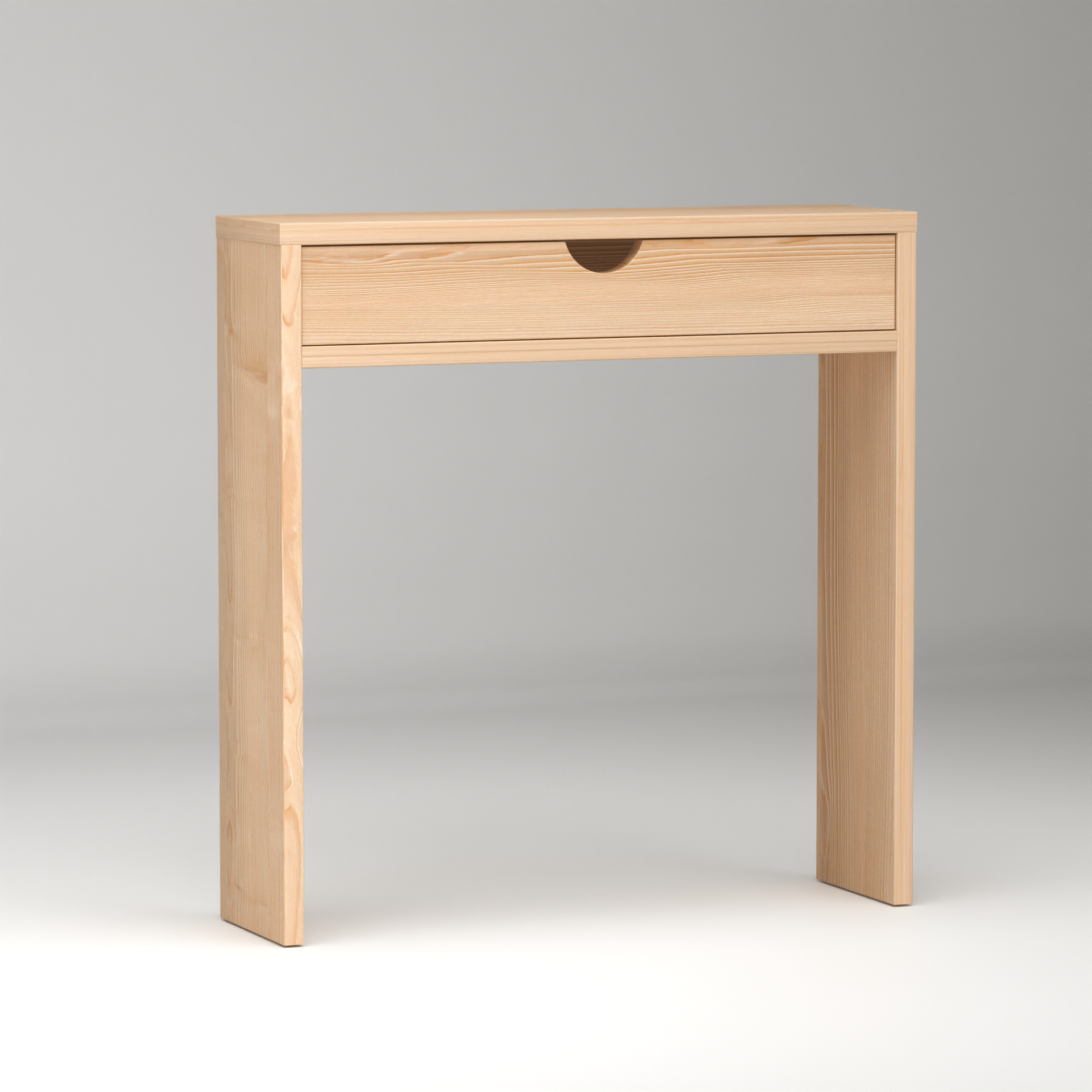Minimalist pinewood air console with single drawer and natural light wood finish by A Good Life