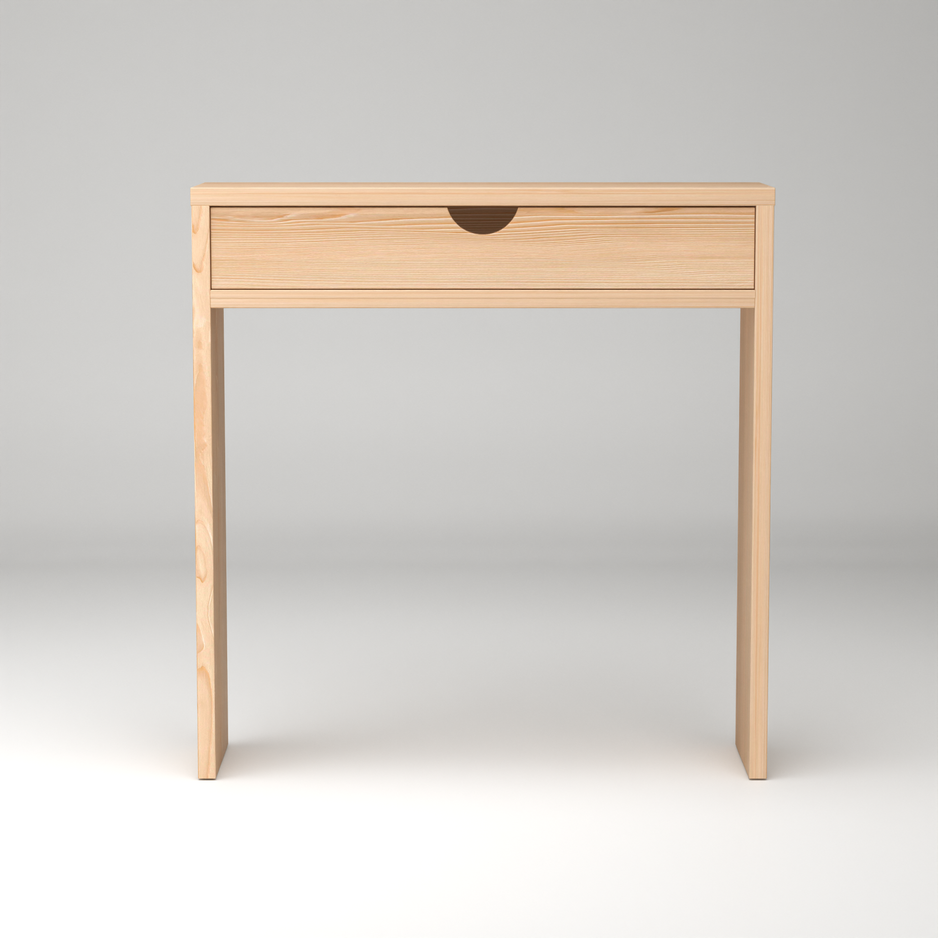 Minimalist pinewood air console with a single drawer and natural wood finish by A Good Life