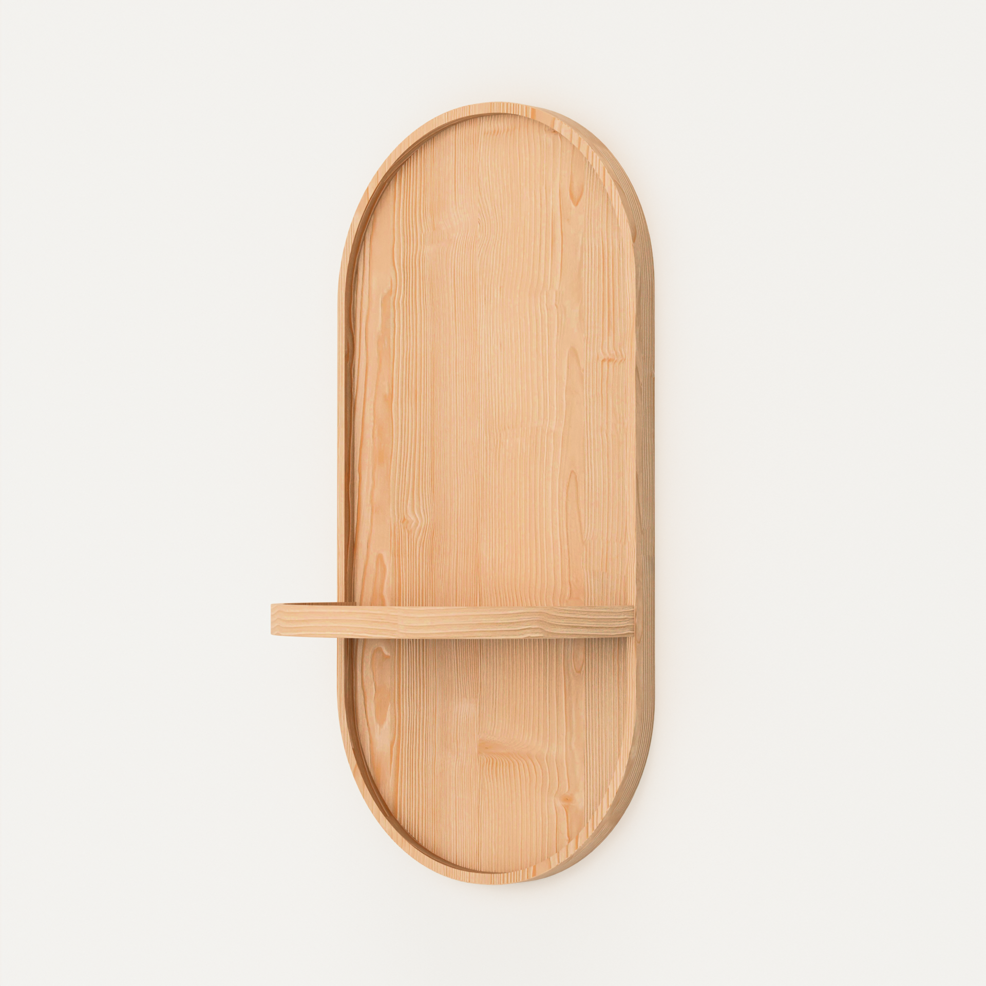 A Good Life wabi sabi wooden moon shelf with natural wood finish and simple curved design