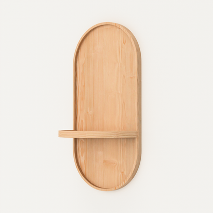 A Good Life wabi sabi wooden moon shelf with natural wood finish and simple curved design