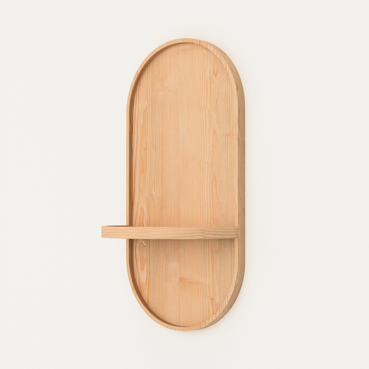 A Good Life wabi sabi wooden moon shelf with natural wood finish and simple curved design