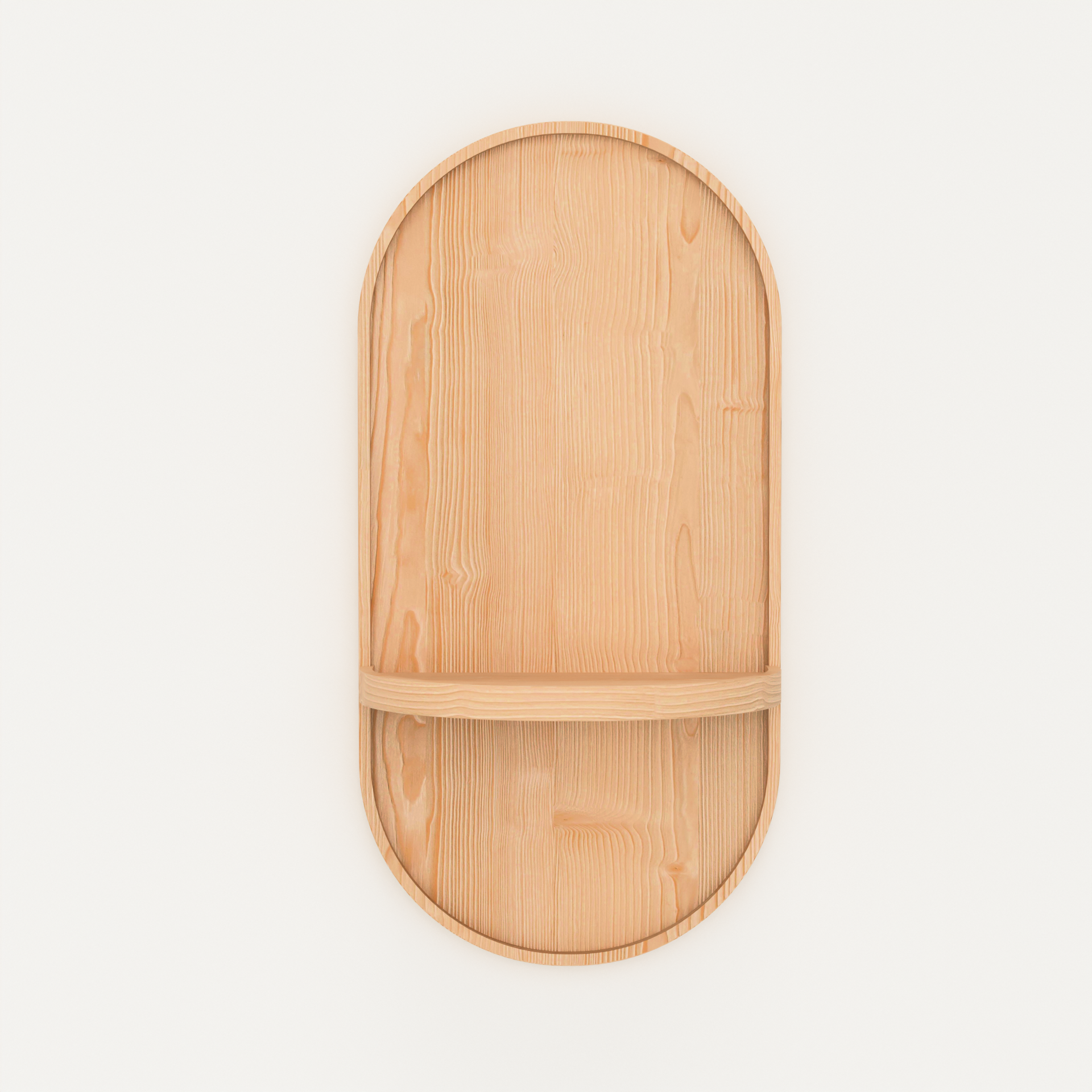 A Good Life wabi sabi wooden moon shelf in natural wood finish with a single horizontal support