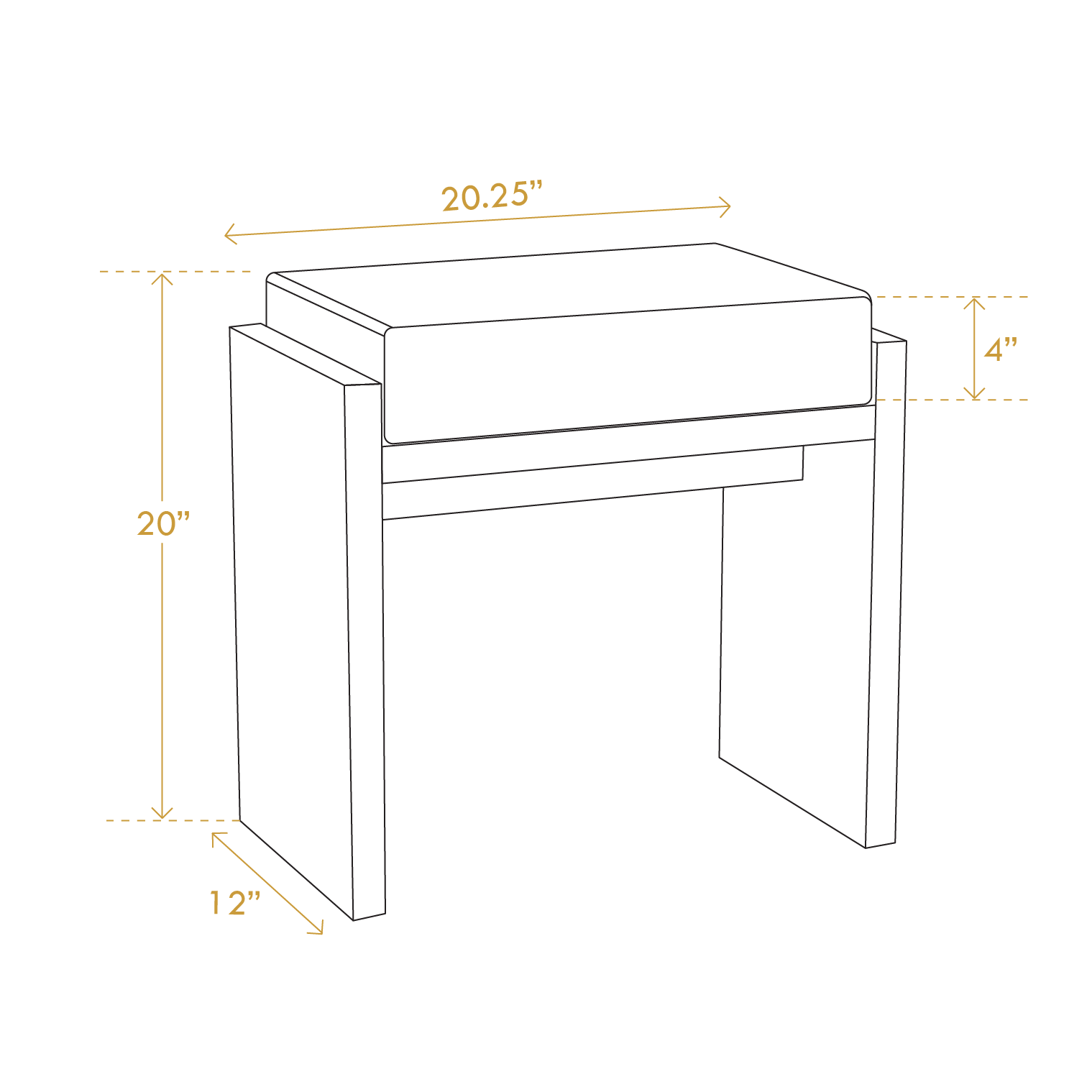 Dimensions diagram of Wabi-Sabi wooden stool by A Good Life showing 20 inches height and 20.25 inches width