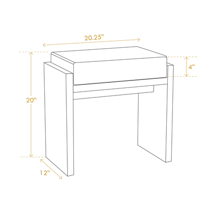 Dimensions diagram of Wabi-Sabi wooden stool by A Good Life showing 20 inches height and 20.25 inches width