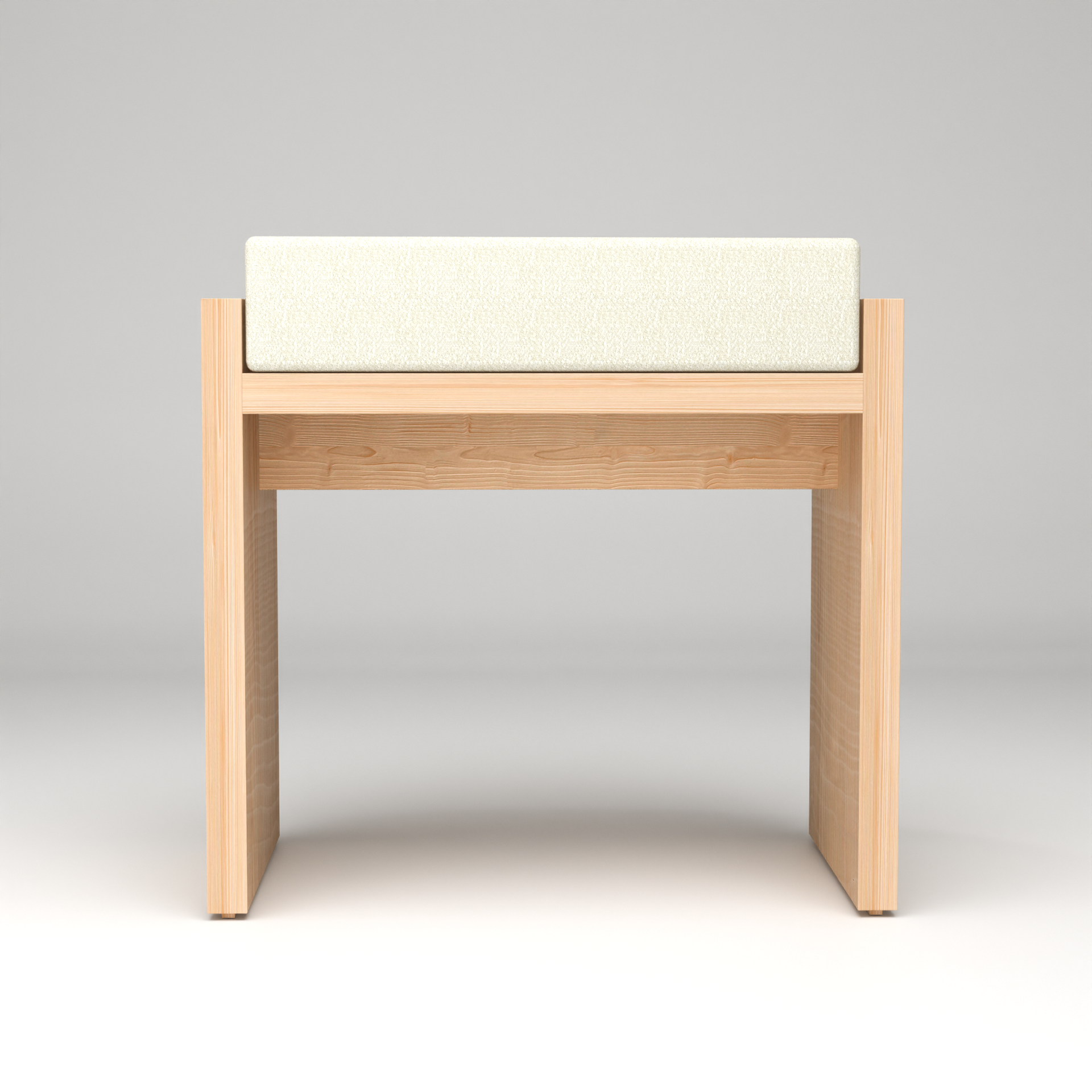 A Good Life Wabi-Sabi wooden stool with a natural wood finish and cushioned beige seat